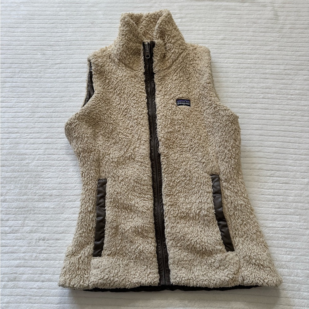 Patagonia Cream Sherpa Fleece Vest with Dark Trim